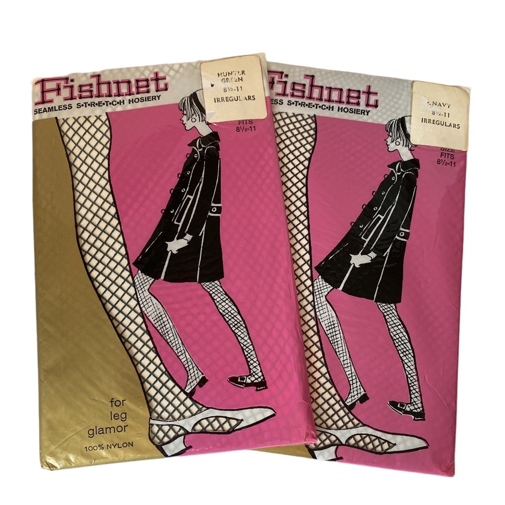 Fishnet Vintage Seamless Stretch Hosiery 2 Pair 8.5 - 11 Irregulars New